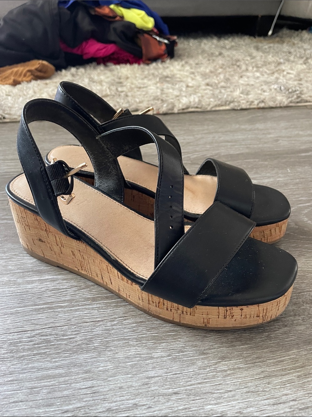 Black Cork Wedge Sandals - Brand Unknown